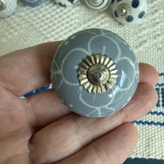 Set of 6 Ceramic Knobs; Cottage Core Blue And White