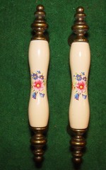 Pair of Ceramic and Brass Furniture, Kitchen or Bath Cabinet Pulls