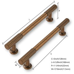 CABDM 10 Pack 5 Inch(128mm) Hole Center Antique Brass Cabinet Pulls Kitchen