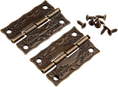 2Pcs Antique Bronze Small Hinges, Engraving Design Little Decorative Hinges for