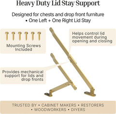 Heavy Duty Brass Plated Lid Stay – One Pair – Lid Support Hinges for Drop Front