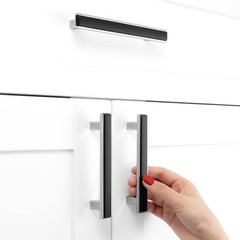 5 Pack 3-3/4 Inch Screw Spacing Black & Chrome 2-Tone Cabinet Pulls Kitchen Fur