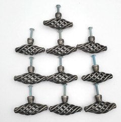 SPIRAL Twist BIRD CAGE Drawer Cabinet PULL Knob Vintage PEWTER Lot Of 10