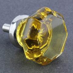 (5 Pack) 1-3/8 inch Octagon Cut Glass Knob Amber with Chrome
