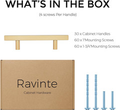 30 Pack Champagne Gold Square Cabinet Handles 3″ Hole Center Pulls