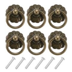 6 Set Vintage Drop Ring Knobs for Dresser Drawer Bronze 33mm/1.3″