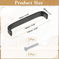 3 Pack Matte Black Cabinet Pulls 128mm/5.04″ Hole Center 133mm/5.24″ Length