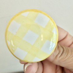 Yellow Gingham Check Ceramic Drawer Knobs Pulls Set of 10 Cottagecore Farmhouse