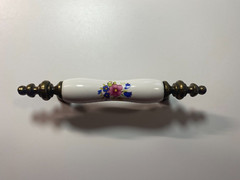 Vintage Antique Brass Ceramic Floral Drawer Pull Handle USA Free Shipping