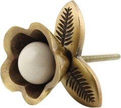 Indian Shelf 2 Pieces Antique Cream Ceramic Bloom Flower Nursery Drawer Knobs