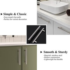 12PK Gobrico Stainless Steel Euro T Bar Cabinet Pull Handle 6-3/10 inch Centers
