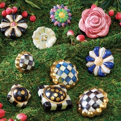 Mackenzie Childs Majolica PARCHMENT POSIE Pottery Knob NEW m25-no