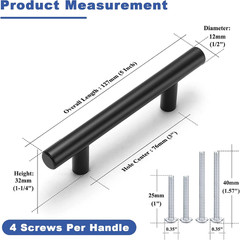 30 Pack Cabinet Handles Matte Black Cabinet Pulls with 3 Inch Hole Center, Stain