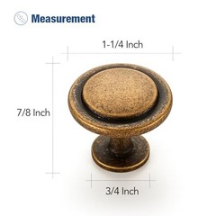 Antique Brass Round Cabinet Knobs 1.25 Inch Zinc Alloy 30 Pack