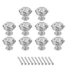 10Pcs Crystal Drawer Knobs 24 mm Dresser Knobs for Cupboard Clear Silver