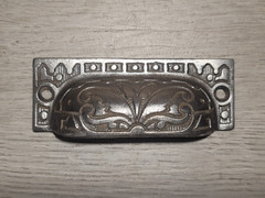 Antique Bin Drawer Handle Cup Pulls Ornate Worn Black Cast Iron Original