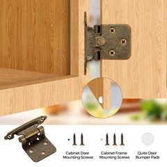 30 Pack Antique Brass Cabinet Hinges, Self-Closing, 1/2″ Overlay, Semi-Concealed