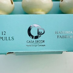 Casa Decor 12 Pack Ceramic Cabinet Knobs Handcrafted Cream Gold Flower Pulls Set