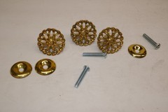 3 Fancy Round Gold Tone Finish Knobs w Backing Plates for Knobs Drawer
