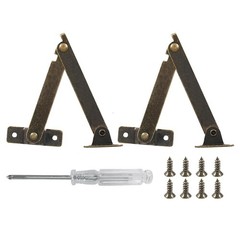 Kyuionty 2Pcs Antique Bronze Folding Lid Support Hinges, Left Media, Style 3