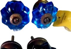Anthropologie -Lot Of 6-Clear Faceted Crystal Glass Cabinet Brass Knobs –