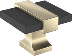 Overton 1-3/8 inch (35mm) Length Brushed Matte Black/Golden Champagne Cabinet Kn