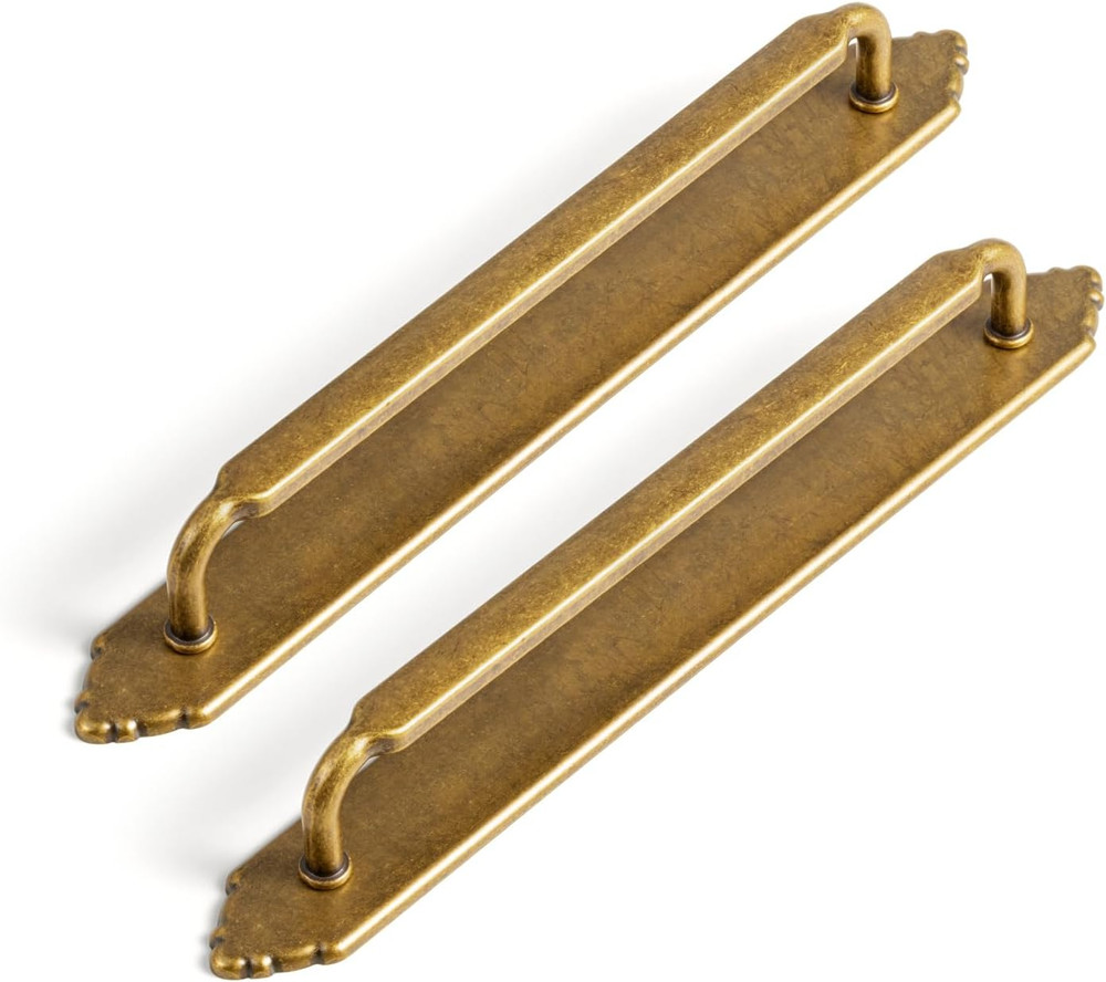 Antique Brass Cabinet Pulls with Back Plate, 7.5″ Center, Set of 2