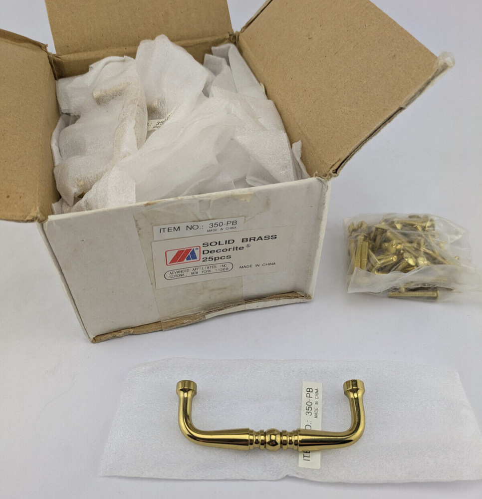 Box of 25 – Brass Cabinet Handle Pull Dresser Drawer – Polished Brass – 3” CTC