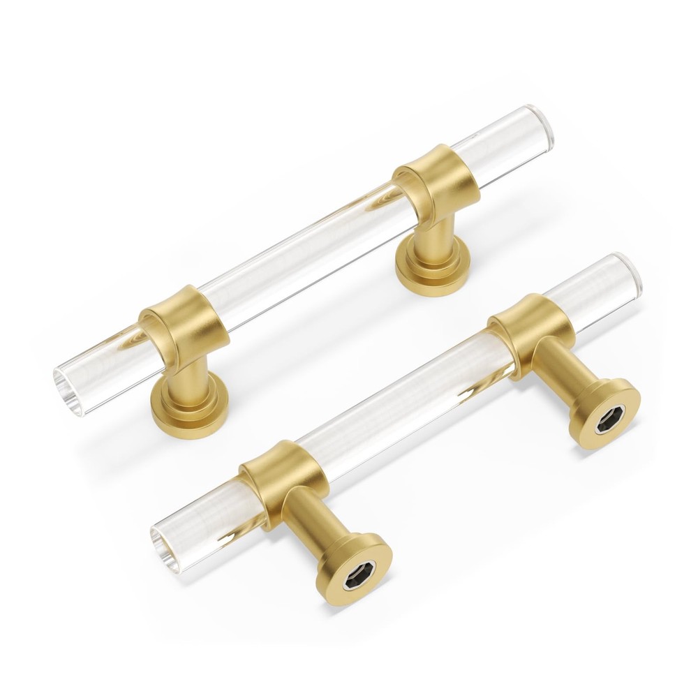 Peaha 10 Pack 3 Inch Acrylic Cabinet Pulls Gold Drawer Handles Brushed Brass …