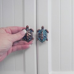 Verdigris Sea Turtle Metal Dresser Drawer Knob Cabinet Pull Hardware Beach Decor
