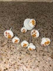 8 Vintage Orange Flower Floral White Porcelain Ceramic Drawer Pull Knobs #E53