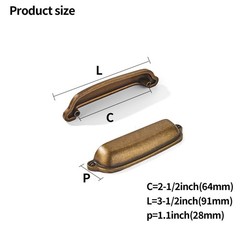 2 PCS Antique Brass Cup Pulls 21/2 Inch Center Cabinet Drawer Handles