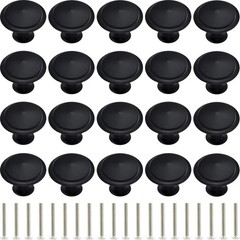 20 PCS 1 Inch Black Round Kitchen Cabinet Knobs Door Pulls Drawer Hardware
