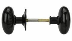 A29 Porcelain Rim Lock Door Knob Set 2 1/4″ Black Powder Coat Finish