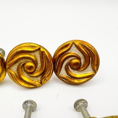 8-Vintage Brass and White Swirl Cabinet Drawer Pull Knob 1 7/16″ dia.