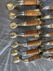 Lot Of 18 Brass Oak Wood Cabinet Drawer Pulls Handles 5″ Gold Tone