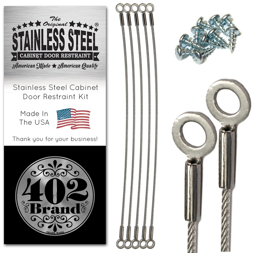 Stainless Steel Cabinet Door Restraint Kit. Made in USA. Flexible Braided Cab…