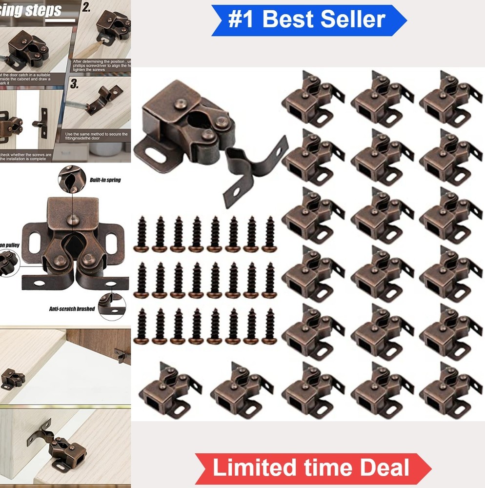 20 Cabinet Door Latches Double Roller Catch Spear Strike Brown Antique Copper