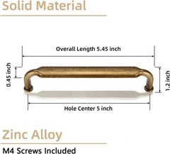 6 Pack of 5 Inch Antique Brass Cabinet Pulls – Durable Zinc Alloy Pull Handles