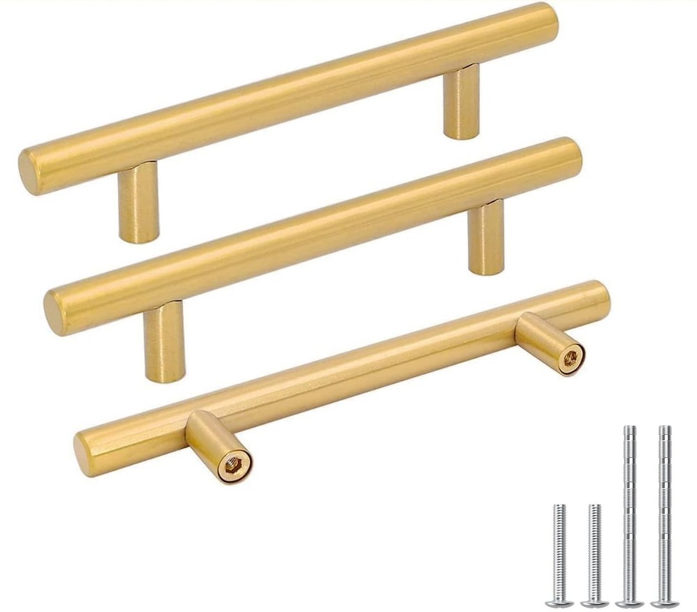 10 Pack 4 Inch Hole Centers Brushed Brass Solid Cabinet Pulls Drawer Handles