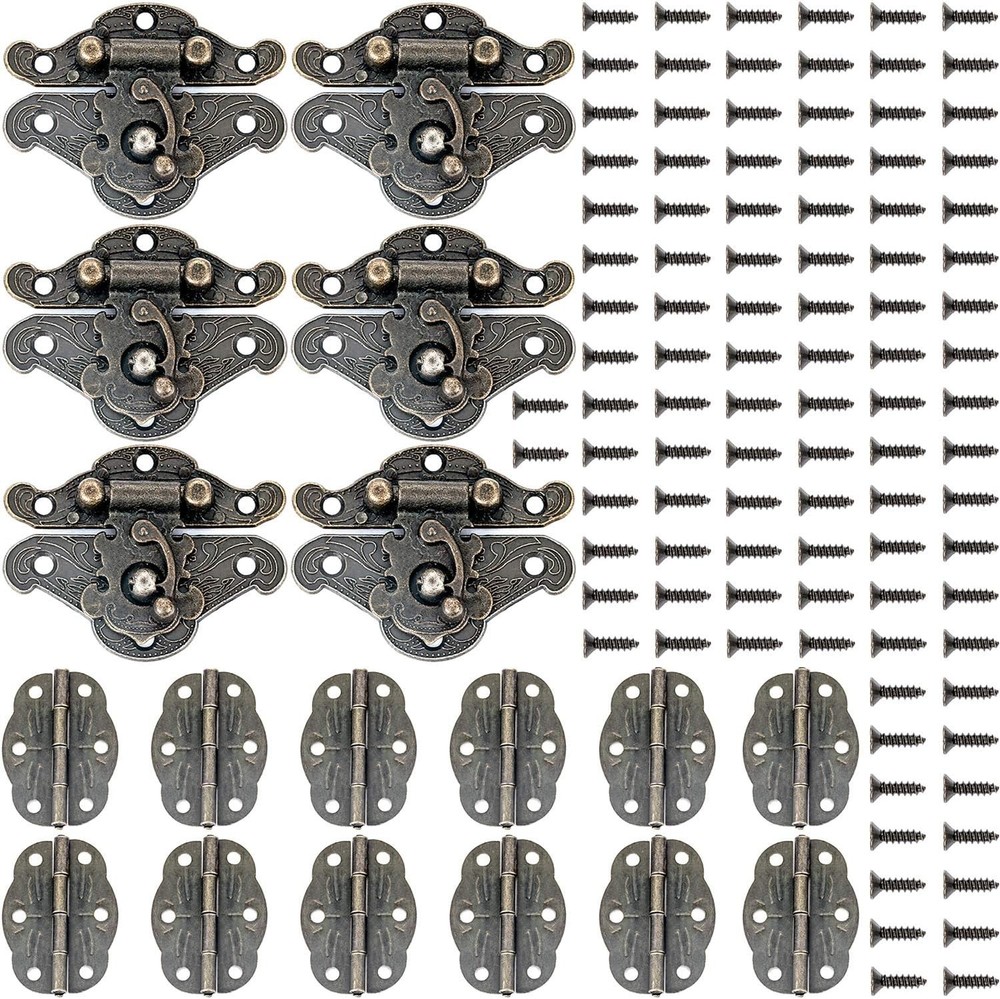 6 Pack Antique Bronze Decorative Hinges with Screws