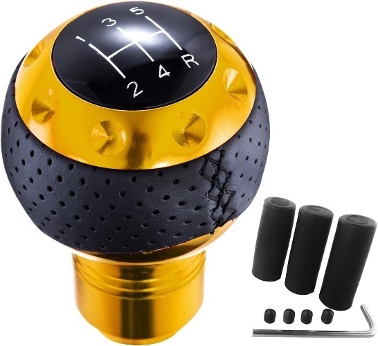 5 Speed Leather Car Shifter Ball Handle Manual Gear Stick Shift Coor: Yellow