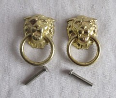 Lion Head Drawer Pull Drop Ring w/ screws Lot of 2 – 1 3/8″ H 1 1/4″ Ring 1 3/8″