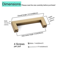 10 Pack 3 Inch Hole Center Champagne Bronze Square Cabinet Pulls, Stainless S…