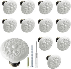 12 Pcs White Ceramic Kitchen Cabinet Knobs and Pulls, Retro Vintage