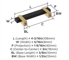 Nine (9) Amerock Mulino 3” (76 mm) Modern Matte Black/Champagne Bronz