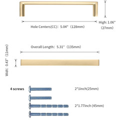 Juego de 10 tiradores de 5″ (128 mm) en oro cepillado para gabinetes y cajones.