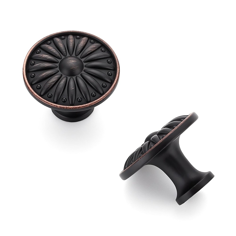 2 Pack Kitchen Cabinet Knobs Oil Rubbed Bronze, 1-1/4 Inch Diameter, Solid Me…