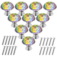 Crystal Glass Cabinet Knobs, 30Mm Diamond Shape Drawer Pulls Handles, Colorful