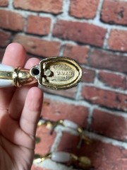 Lot Of 7 Vintage brass ceramic knob bail cabinet drawer dresser pull handle